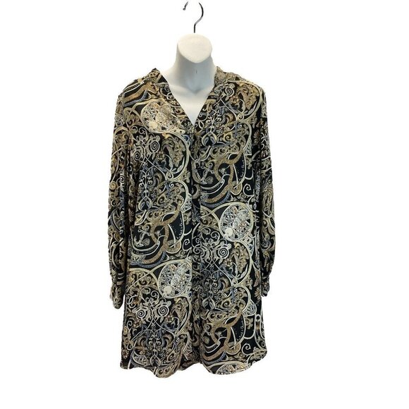 H&M Sz 8 V-Neck‎ Black Gold Chain Button Down Shirt Dress Tunic Equestrian - Picture 2 of 9